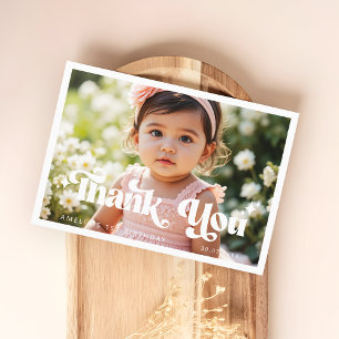 Retro Modern Kids 1st Birthday Photo Thank You Card