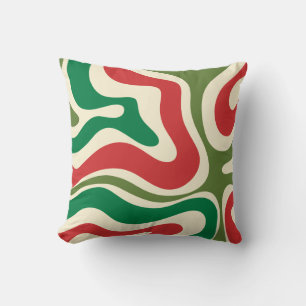 Retro Modern Liquid Swirl Christmas Abstract Throw Pillow