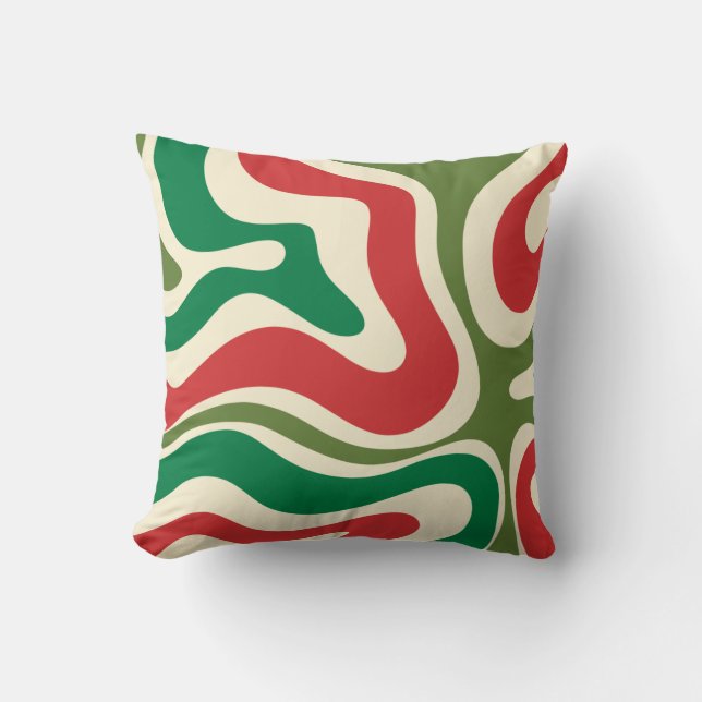 Retro Modern Liquid Swirl Christmas Abstract Throw Pillow (Front)