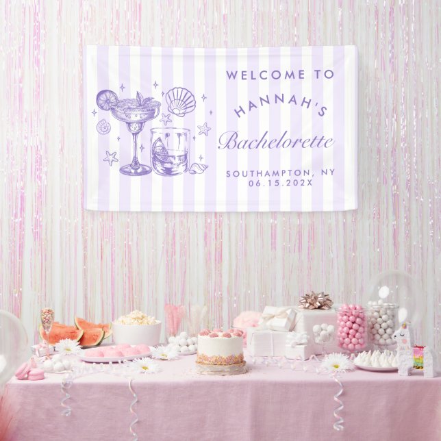 Retro Modern Margaritas and Matrimony Striped Bach Banner (Party)