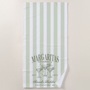Retro Modern Margaritas and Matrimony Striped Bach Beach Towel