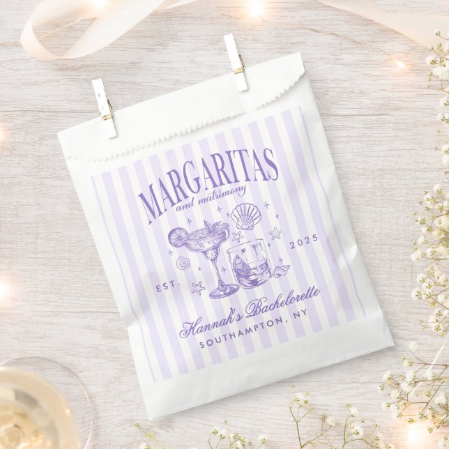 Retro Modern Margaritas and Matrimony Striped Bach Favour Bag (Clipped)