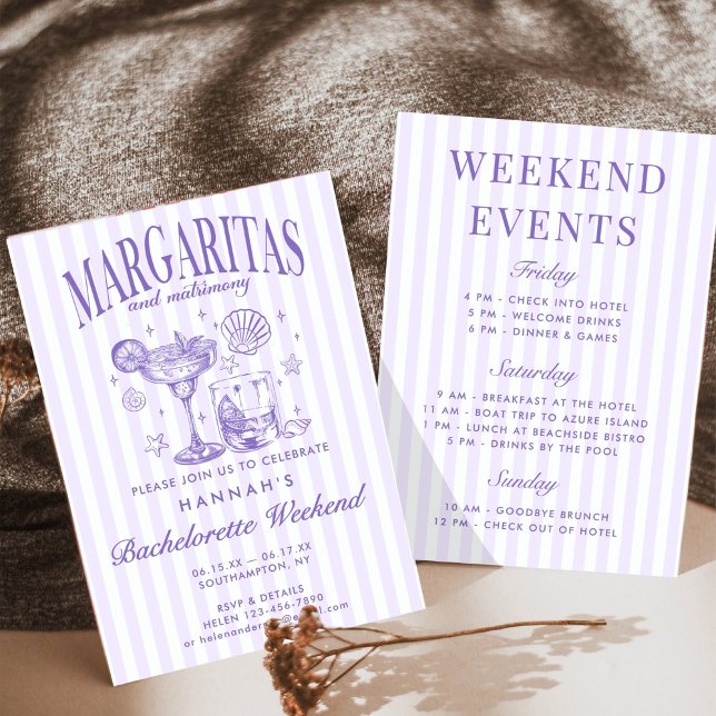 Retro Modern Margaritas and Matrimony Striped Bach Invitation (Creator Uploaded)