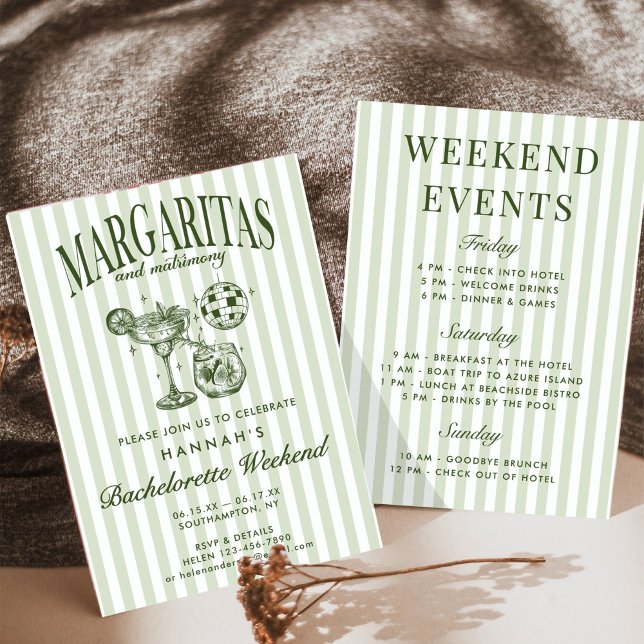 Retro Modern Margaritas and Matrimony Striped Bach Invitation (Creator Uploaded)