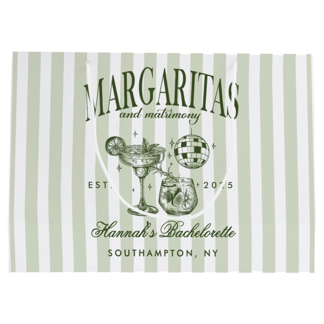 Retro Modern Margaritas and Matrimony Striped Bach Large Gift Bag (Back)