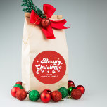Retro Modern Merry Christmas  Classic Round Sticker<br><div class="desc">Simple,  modern Christmas stickers featuring "Merry Christmas" displayed in white retro-style lettering with sparkly stars on a red background. Personalize the red Holiday stickers with your name or custom text. The stylish holiday stickers are perfect to use for envelope seals,  gift wrapping,  party favours,  and more!</div>