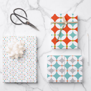 Retro Modern Mid Century Shapes Pattern Set 3 Wrapping Paper Sheet