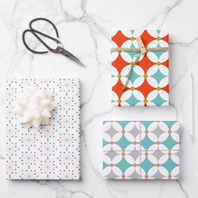 Retro Modern Mid Century Shapes Pattern Set 3 Wrapping Paper Sheet (Front)