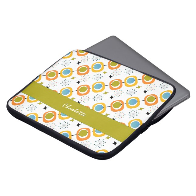 Retro Modern Mid Century Starburst Pattern Laptop Sleeve (Front Top)