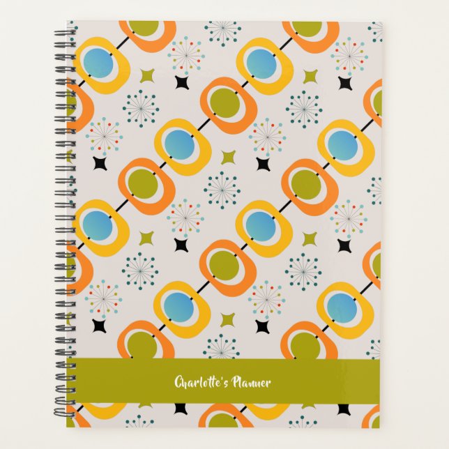 Retro Modern Mid Century Starburst Pattern Planner (Front)
