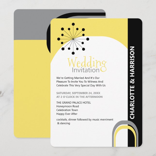 Retro Modern Mid Century Wedding Invitation (Front/Back)