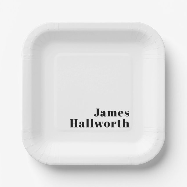 Retro Modern Minimal Name or Business Template Paper Plate (Front)