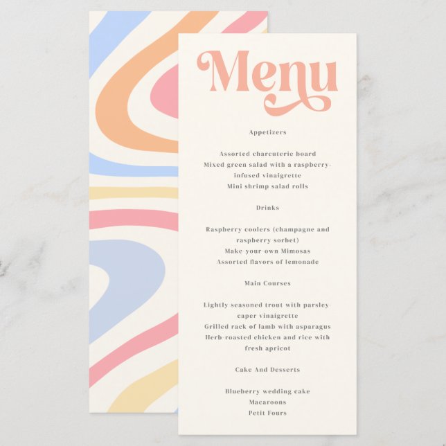 Retro Modern Minimalist Pastel Summer Wedding Menu (Front/Back)