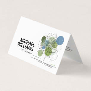 Retro Modern Minimalist Tree Life Coach Blue/Green Business Card
