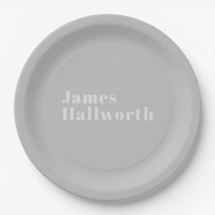 Retro Modern Minimalistic Name (or other text) Paper Plate