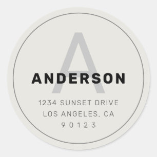 Retro-Modern Monogram Black Grey & Off White Classic Round Sticker