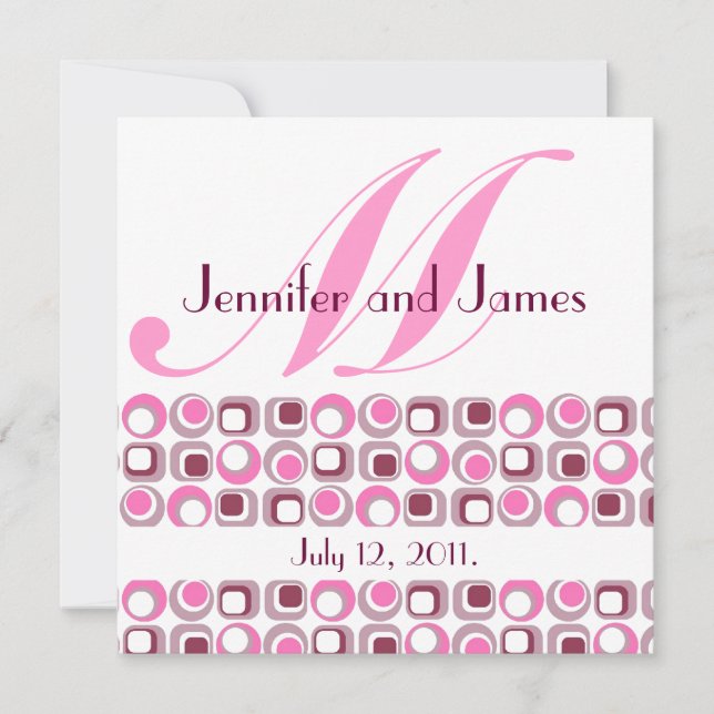 Retro Modern Monogram Wedding Pink Invitation (Front)