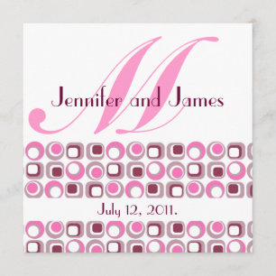 Retro Modern Monogram Wedding Pink Invitation