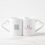 Retro Modern Mr. and Mrs. Coffee Mug Set<br><div class="desc">This adorable mid-century modern lovers mug set features "Mr." written on the front and back of one mug and "Mrs." written on the front and back of the other mug.</div>