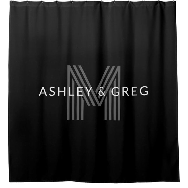 Retro Modern Name/s Editable Monogram Black & Grey (Front)