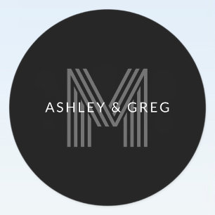 Retro Modern Name/s Editable Monogram Black & Grey