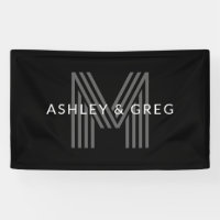 Retro Modern Name/s Editable Monogram Black & Grey