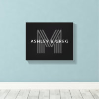 Retro Modern Name/s Editable Monogram Black & Grey