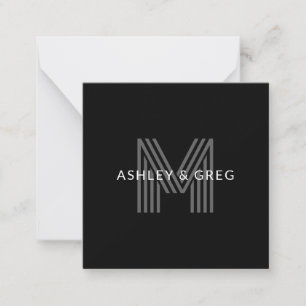 Retro Modern Name/s Editable Monogram Black & Grey Card