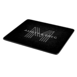Retro Modern Name/s Editable Monogram Black & Grey Cutting Board