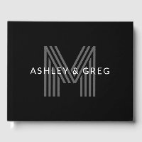 Retro Modern Name/s Editable Monogram Black & Grey