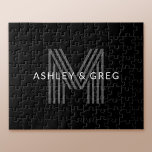 Retro Modern Name/s Editable Monogram Black & Grey Jigsaw Puzzle<br><div class="desc">Stylish customizable retro-modern monogram,  edit as you wish!</div>