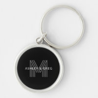 Retro Modern Name/s Editable Monogram Black & Grey