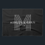 Retro Modern Name/s Editable Monogram Black & Grey Kitchen Towel<br><div class="desc">Stylish customizable retro-modern monogram,  edit as you wish!</div>