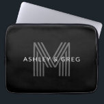 Retro Modern Name/s Editable Monogram Black & Grey Laptop Sleeve<br><div class="desc">Stylish customizable retro-modern monogram,  edit as you wish!</div>