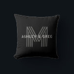 Retro Modern Name/s Editable Monogram Black & Grey Throw Pillow<br><div class="desc">Stylish customizable retro-modern monogram,  edit as you wish!</div>