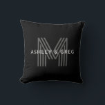Retro Modern Name/s Editable Monogram Black & Grey Throw Pillow<br><div class="desc">Stylish customizable retro-modern monogram,  edit as you wish!</div>