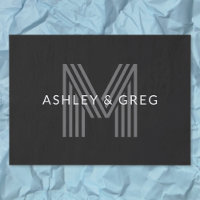 Retro Modern Name/s Editable Monogram Black & Grey