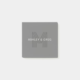 Retro Modern Name/s Editable Monogram Grey Post-it Notes