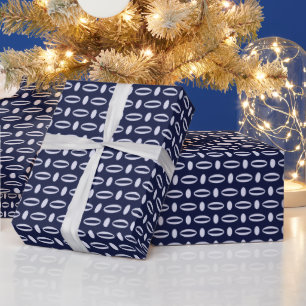 Retro Modern Navy Blue Ovals Geometric Pattern Wrapping Paper