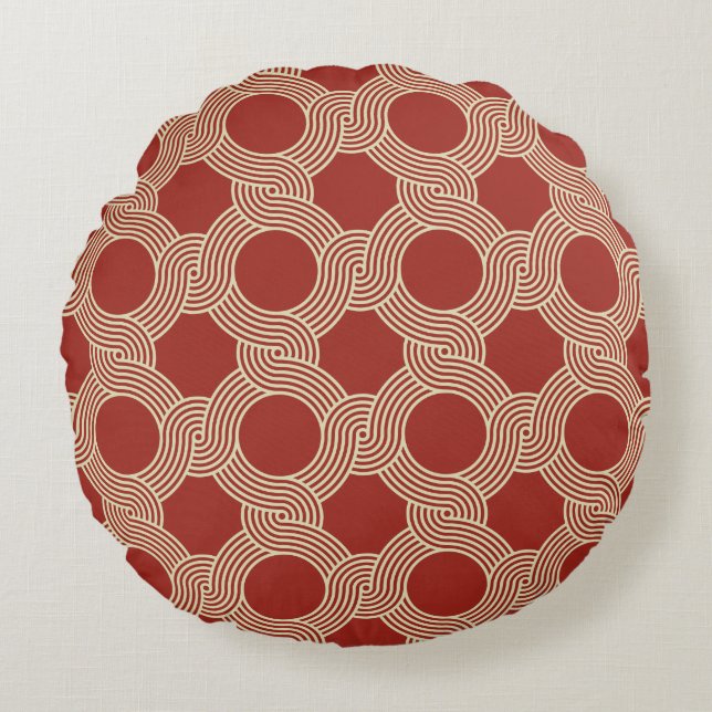 Retro modern Orange Brown Seventies Geometric Art Round Pillow (Front)