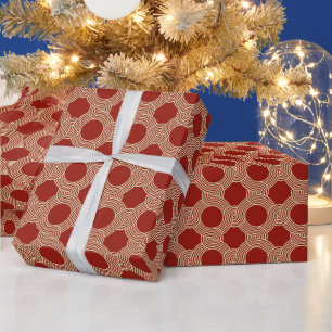Retro modern Orange Brown Seventies Geometric Art Wrapping Paper