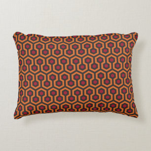 Retro Modern Orange Red Brown Hexagon Pattern Accent Pillow