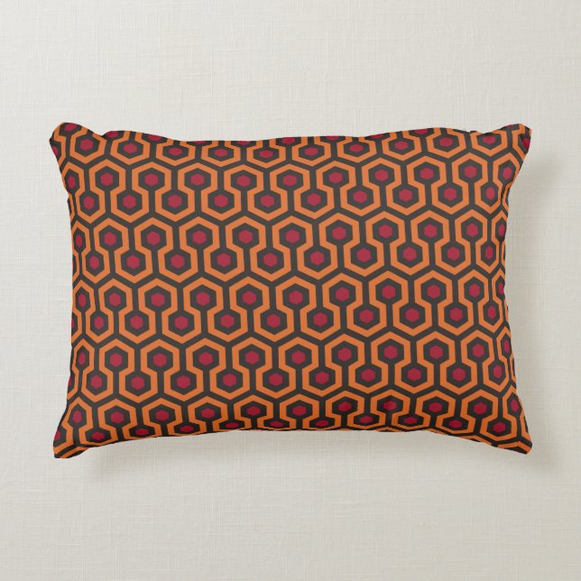 Retro Modern Orange Red Brown Hexagon Pattern Accent Pillow (Front)