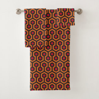 Retro Modern Orange Red Brown Hexagon Pattern Bath Towel Set