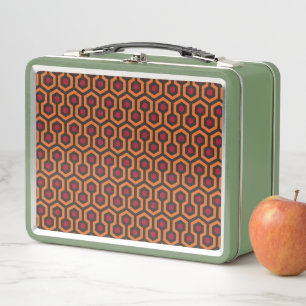 Retro Modern Orange Red Brown Hexagon Pattern Metal Lunch Box