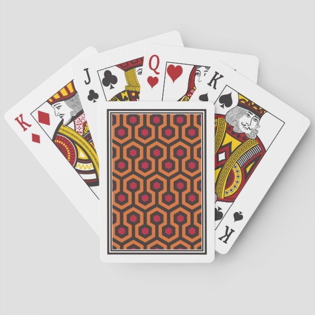 Retro Modern Orange Red Brown Hexagon Pattern Playing Cards (Back)