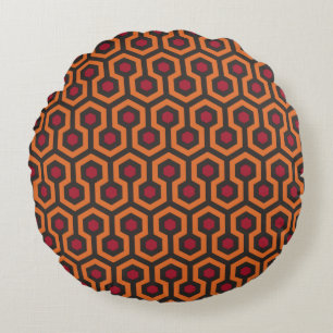 Retro Modern Orange Red Brown Hexagon Pattern Round Pillow