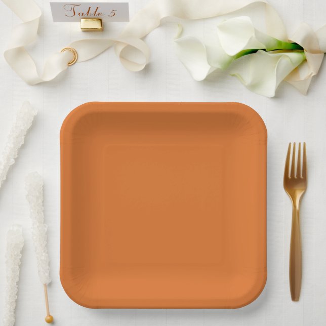 Retro Modern Orange Solid Colour Paper Plate (Wedding)