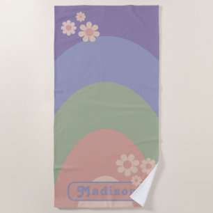 Retro Modern Pastel Arch Name Beach Towel