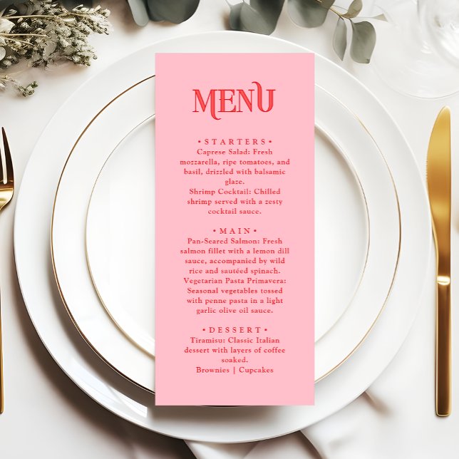 Retro Modern Pink and Red Wedding Dinner Menu (Creator Uploaded)